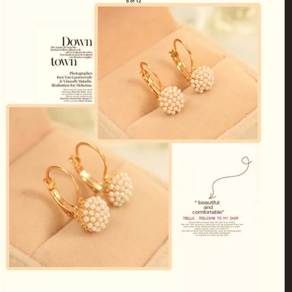 New Gold Pearl Hoop Earrings - Picture 7 of 8